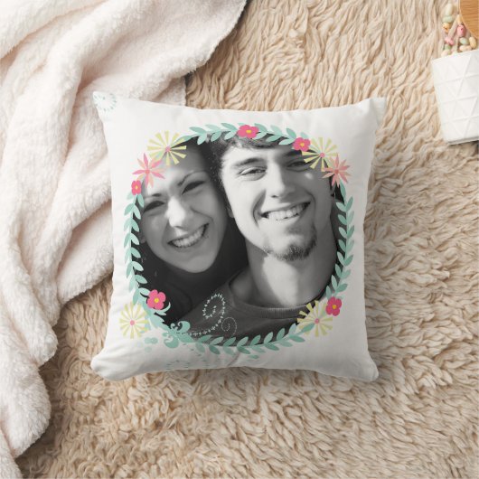 パーソナライズされたガーランドフローラ結婚の写真 クッション (ブランケット)
