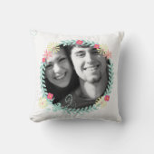 パーソナライズされたガーランドフローラ結婚の写真 クッション (正面)