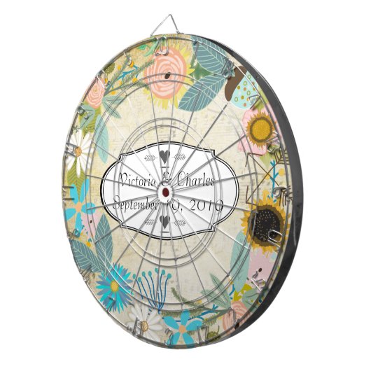 パーソナライズされたガーランドフローラ結婚ズ ダーツボード (正面右)