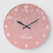 パーソナライズされたガーリーバラ金ゴールドグリッターグラムグラデーション ラージ壁時計 (正面)