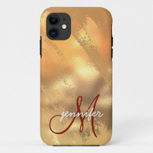 パーソナライズされたガーリーバラ金ゴールドグリッタースパークルス名 iPhone 11 ケース
