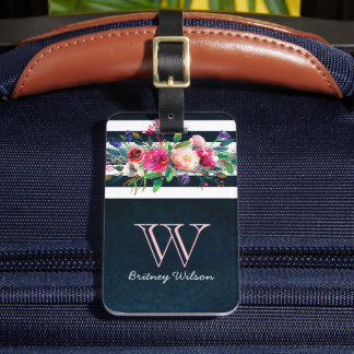 パーソナライズされたガーリーフローラ剥ぎ取りモノグラム旅行 ラゲッジタグ