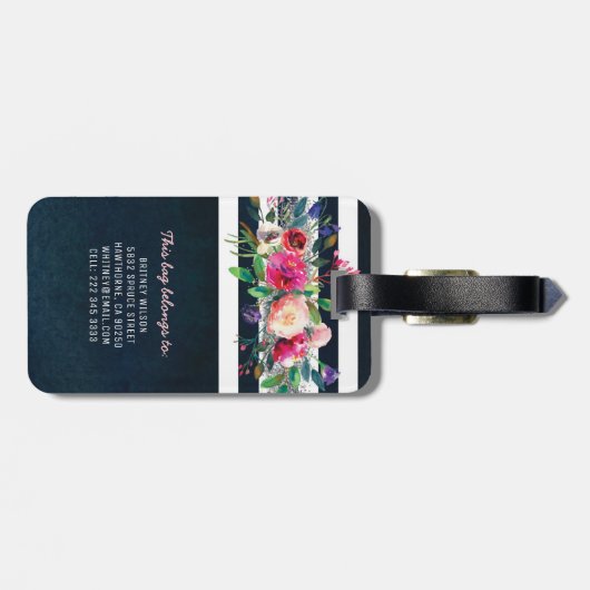 パーソナライズされたガーリーフローラ剥ぎ取りモノグラム旅行 ラゲッジタグ (裏面横)