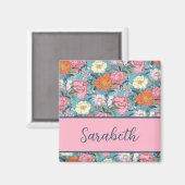 パーソナライズされたガーリーヴィンテージフローラモノグラム名 マグネット (正面/裏面)