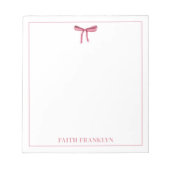 パーソナライズされたガーリー水色ピンクボウ ノートパッド (正面)