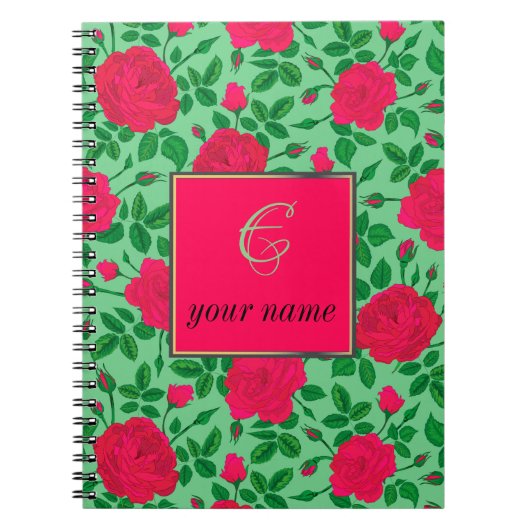パーソナライズされたガーリー紅色のバラと芽 ノートブック (正面)