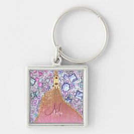 パーソナライズされたガーリー金ゴールドモノグラムのグリッター キーホルダー