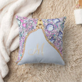 パーソナライズされたガーリー金ゴールドモノグラムのグリッター クッション (ブランケット)