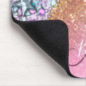 パーソナライズされたガーリー金ゴールドモノグラムのグリッター マウスパッド (コーナー)