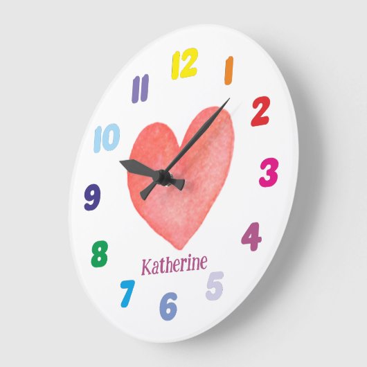 パーソナライズされたキッズウォーターハート ラージ壁時計 (傾斜)