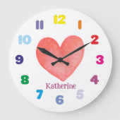パーソナライズされたキッズウォーターハート ラージ壁時計 (正面)