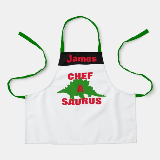 パーソナライズされたキッズエプロン恐竜グラフィックシェフ エプロン (正面)