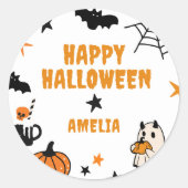 パーソナライズされたキッズカワイイハッピーハローウィンパーティーの好意 ラウンドシール (正面)