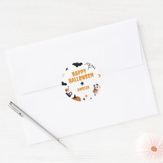 パーソナライズされたキッズカワイイハッピーハローウィンパーティーの好意 ラウンドシール (封筒)