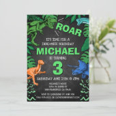 パーソナライズされたキッズスリー恐竜バースデーパーティー 招待状 (スタンド正面)