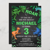 パーソナライズされたキッズスリー恐竜バースデーパーティー 招待状 (正面/裏面)