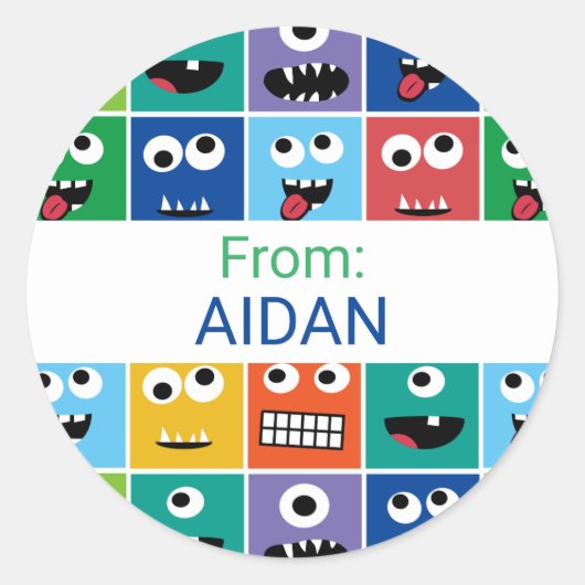 パーソナライズされたキッズモンスターパーティーカスタムありがとう ラウンドシール (正面)