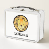 パーソナライズされたキッズライオンジャングル動物名 メタルランチボックス (正面)