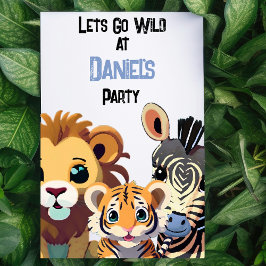 パーソナライズされたキッズワイルドアニマルパーティー 招待状