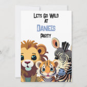 パーソナライズされたキッズワイルドアニマルパーティー 招待状 (正面)