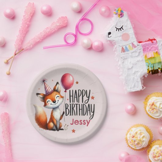 パーソナライズされたキツネハッピーバースデー紙プレート ペーパープレート (パーティー)