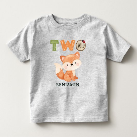 パーソナライズされたキツネ2ワイルドウッドランド2歳の誕生日 トドラーTシャツ (正面)