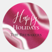 パーソナライズされたキャンディクールケインレッドハッピーホリデー ラウンドシール (正面)