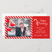 パーソナライズされたキャンディストライプケインHoliday Photo Card シーズンカード (正面/裏面)