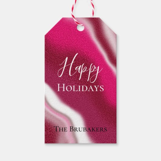 パーソナライズされたキャンディユニークケインレッドハッピーホリデー ギフトタグ (正面)