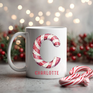 パーソナライズされたキャンディーケーンのモノグラム クリスマスC コーヒーマグカップ