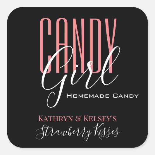 「パーソナライズされたキャンディ・ガール」フード・ドリンク・ラベル スクエアシール (正面)