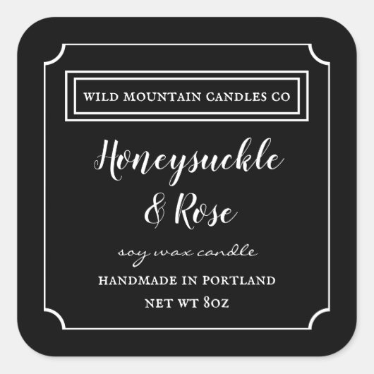 パーソナライズされたキャンドルブラック&ホワイトラベル正方形 スクエアシール (正面)