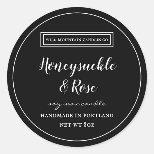 パーソナライズされたキャンドルブラック&ホワイトラベル ラウンドシール (正面)
