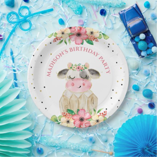 パーソナライズされたキュートファーム牛紙誕生日プレート ペーパープレート (パーティー)