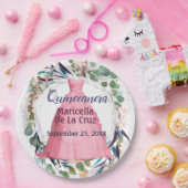 パーソナライズされたキンセエレガントーニェラピンクドレス ペーパープレート (パーティー)