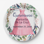 パーソナライズされたキンセエレガントーニェラピンクドレス ペーパープレート (正面)