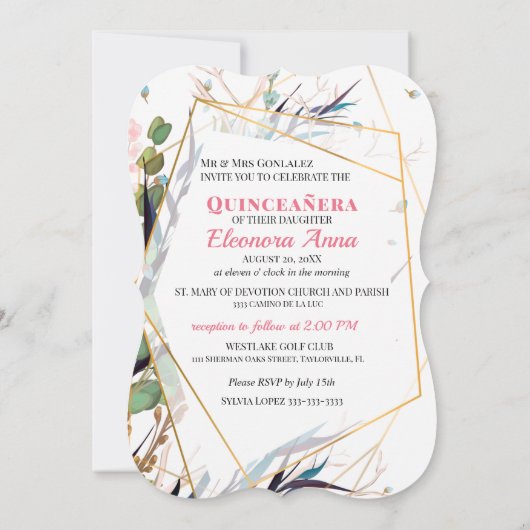 パーソナライズされたキンセエレガントーニェラピンクドレス 招待状 (裏面)