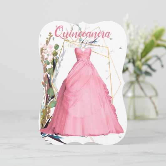 パーソナライズされたキンセエレガントーニェラピンクドレス 招待状 (スタンド正面)