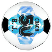 パーソナライズされたキープサケティール（緑がかった色）ブルーストライプ サッカーボール (回転)