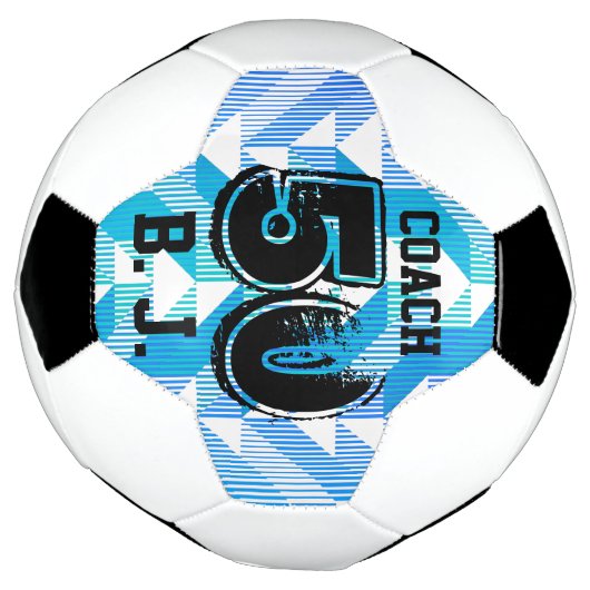 パーソナライズされたキープサケティール（緑がかった色）ブルーストライプ サッカーボール (回転)