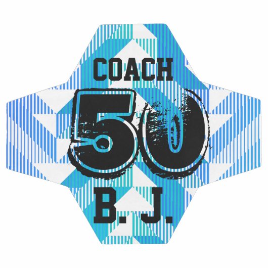 パーソナライズされたキープサケティール（緑がかった色）ブルーストライプ サッカーボール (フラット)