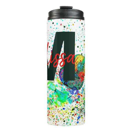 パーソナライズされたギターとコードのしぶきサーマルTシャツ タンブラー (正面)