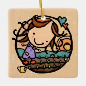 パーソナライズされたギフト大好きガーデニング自然ガール セラミックオーナメント (正面)