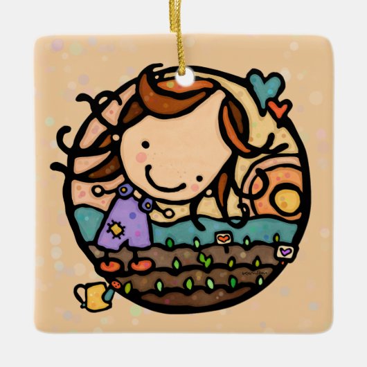 パーソナライズされたギフト大好きガーデニング自然ガール セラミックオーナメント (正面)