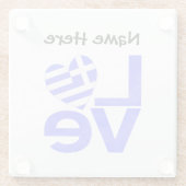 パーソナライズされたギリシャ国旗 ハート型 青いLOVE ガラスコースター (裏面)