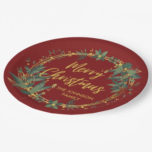 パーソナライズされたクエレガントリスマスリース紙プレート ペーパープレート (アングル)