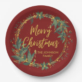 パーソナライズされたクエレガントリスマスリース紙プレート ペーパープレート (正面)