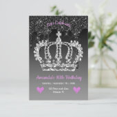 パーソナライズされたクラウン&ドリップグリッター誕生日 招待状 (スタンド正面)