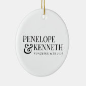 パーソナライズされたクラシックエレガント白黒結婚ズ セラミックオーナメント (右)