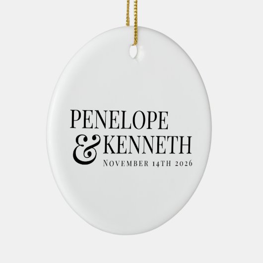 パーソナライズされたクラシックエレガント白黒結婚ズ セラミックオーナメント (右)